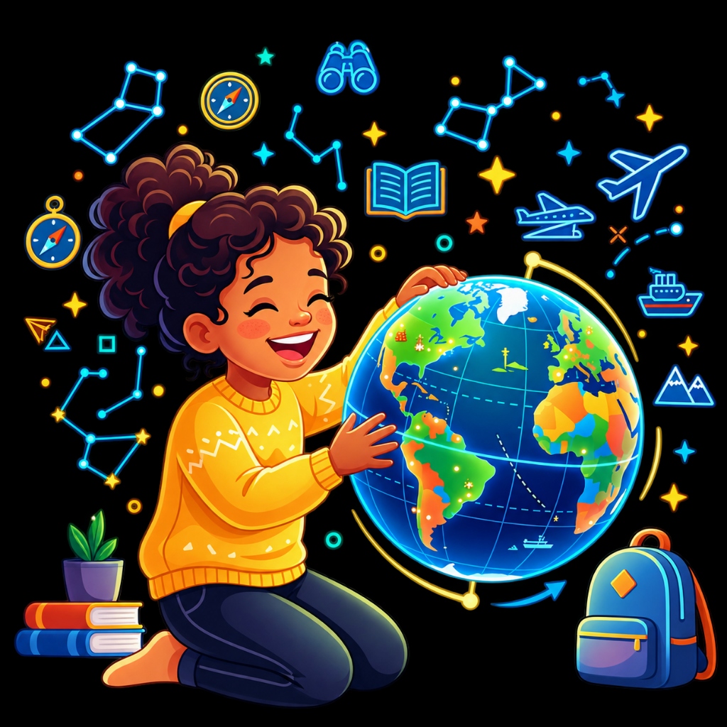 Child exploring the globe